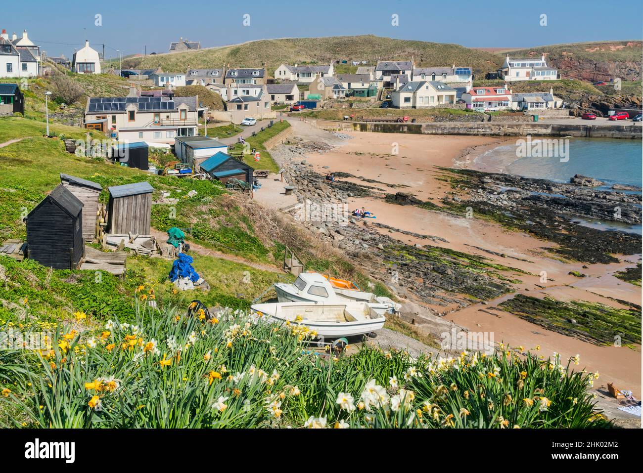 Collieston coastal village, harbour and beach,  Aberdeenshire, Highland Region, Scotland UK Stock Photo