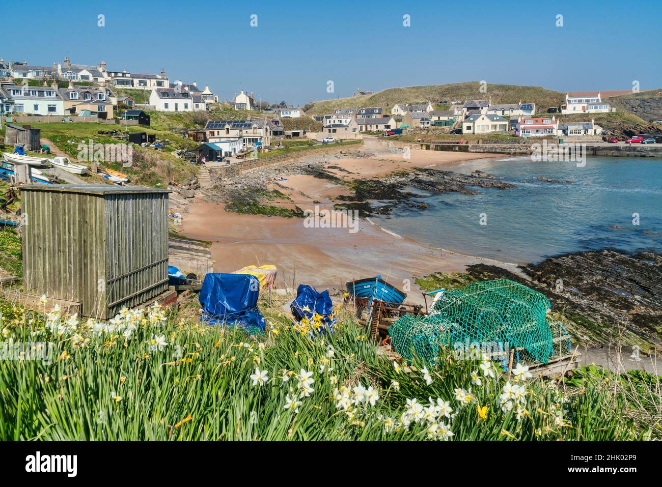 Collieston coastal village, harbour and beach,  Aberdeenshire, Highland Region, Scotland UK Stock Photo