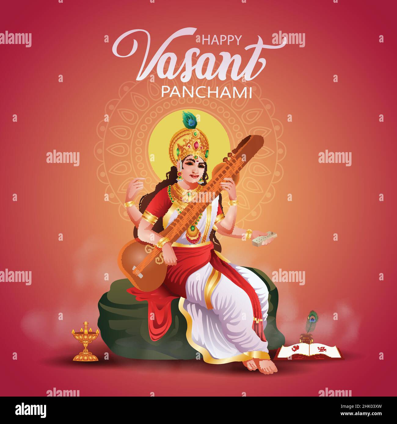 Sarasvati for happy Vasant Panchami Puja of India. poster, banner