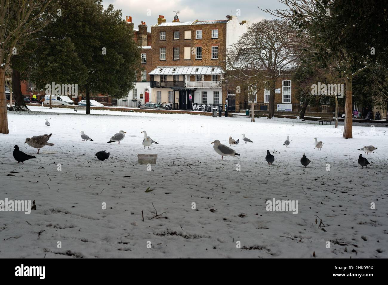 Hawley Square in Margate in the snow, Margate, Kent, UK Stock Photo