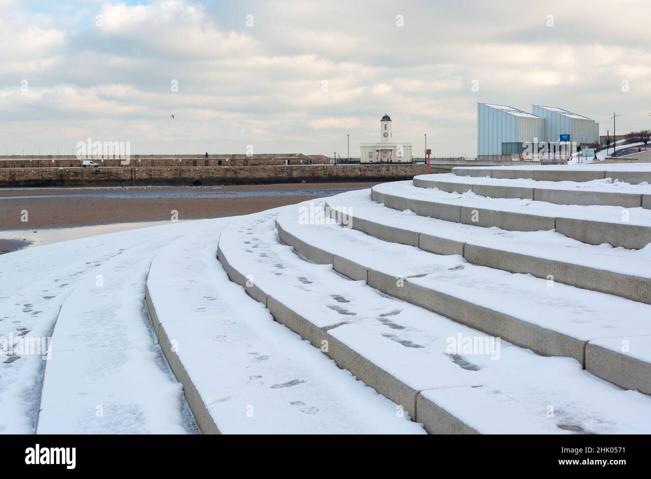 The Droit House and Turner Contemporary art gallery in the snow, Margate, Kent Stock Photo