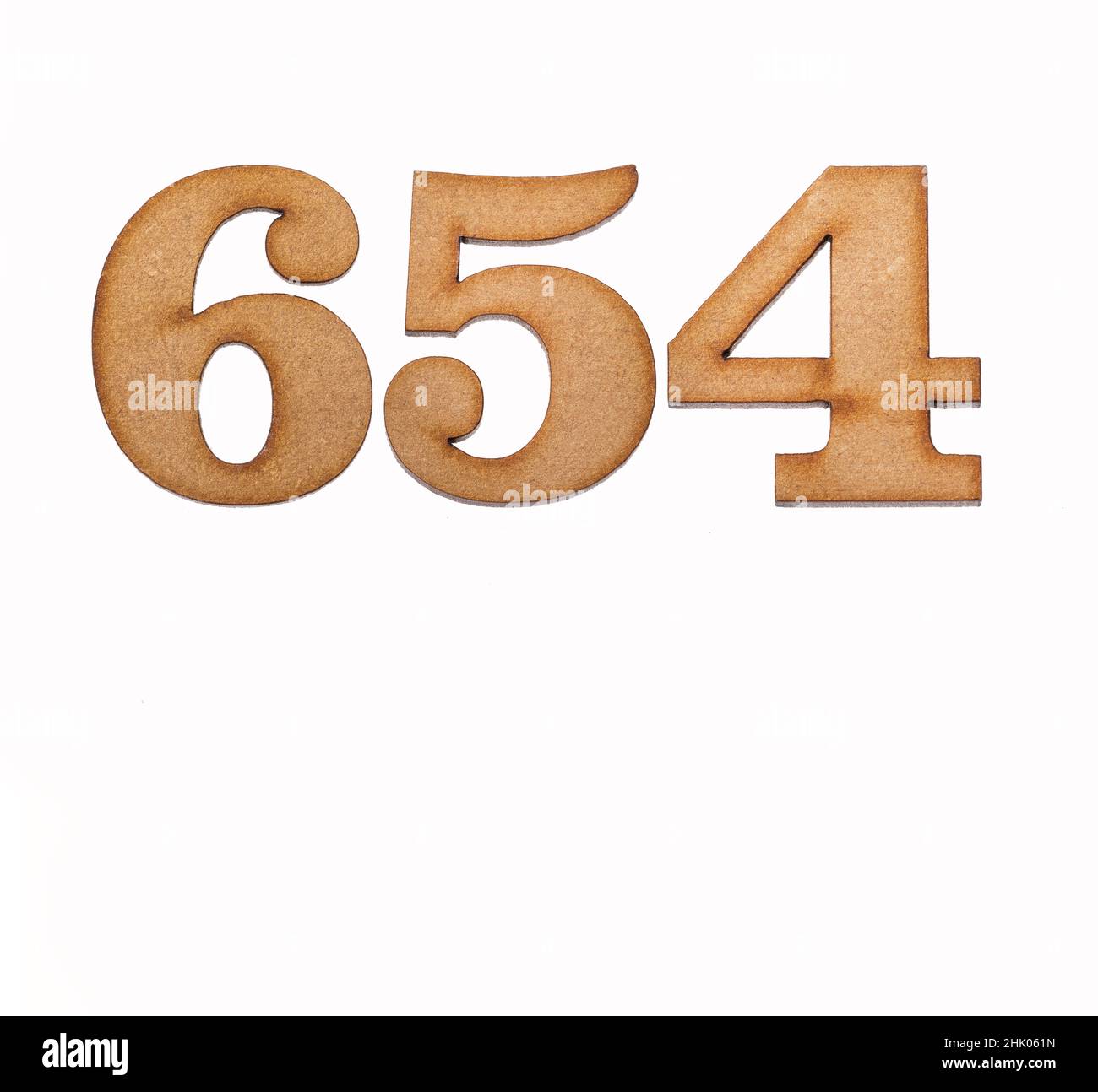 Number 654 - Piece of wood isolated on white background Stock Photo - Alamy