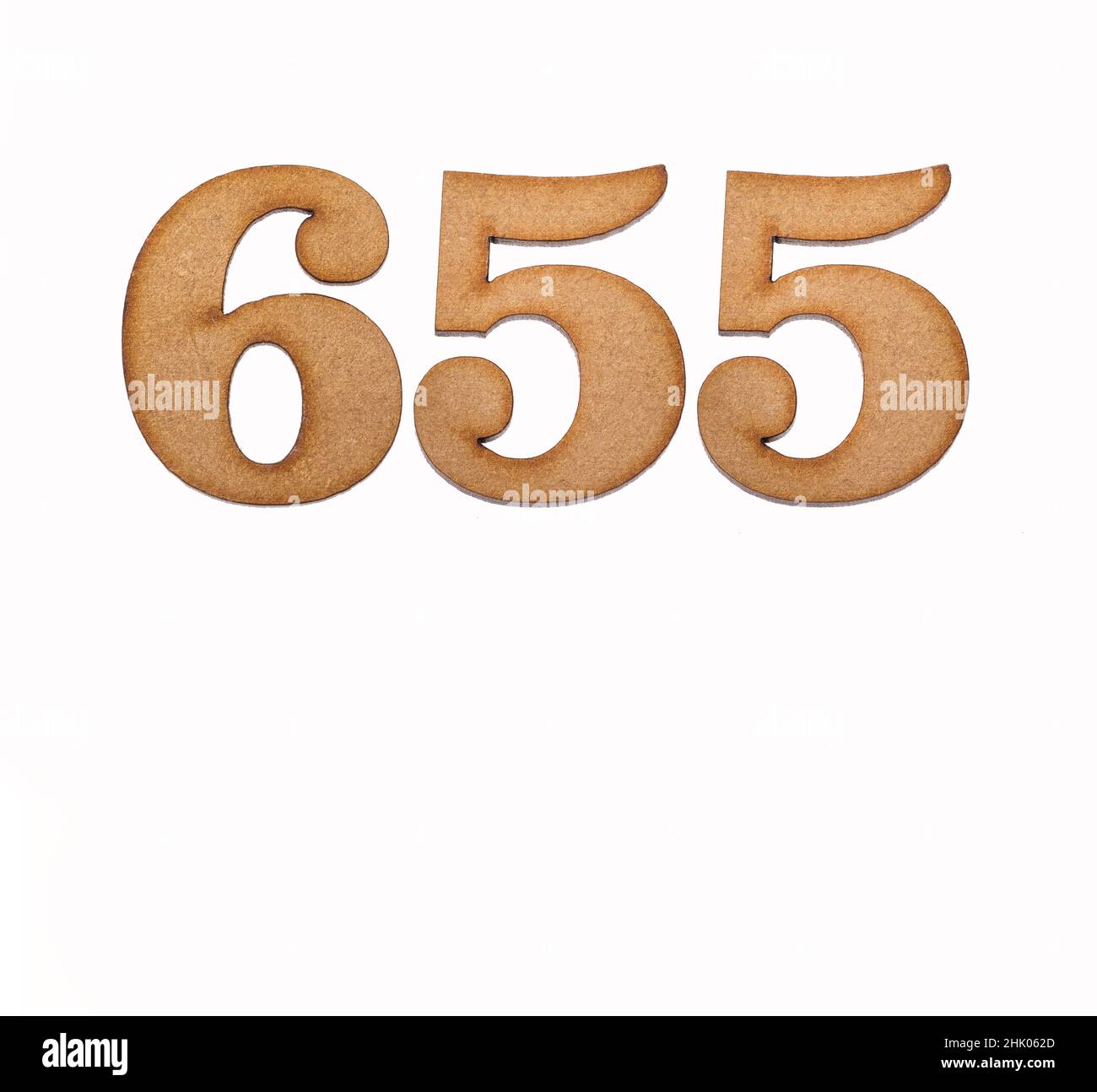 Number 655 in wood, isolated on white background Stock Photo - Alamy