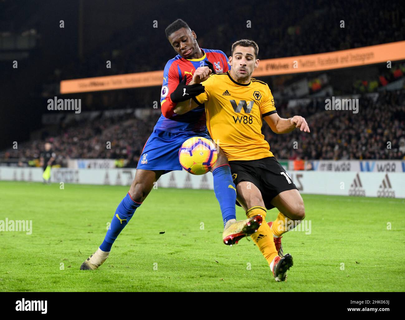 Wolves footballer Jonny Otto and Araron Wan-Bissaka of Crystal Palace ...