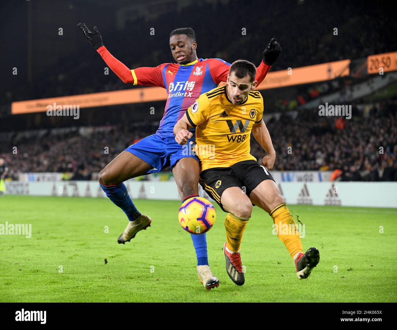Wolves footballer Jonny Otto and Araron Wan-Bissaka of Crystal Palace ...