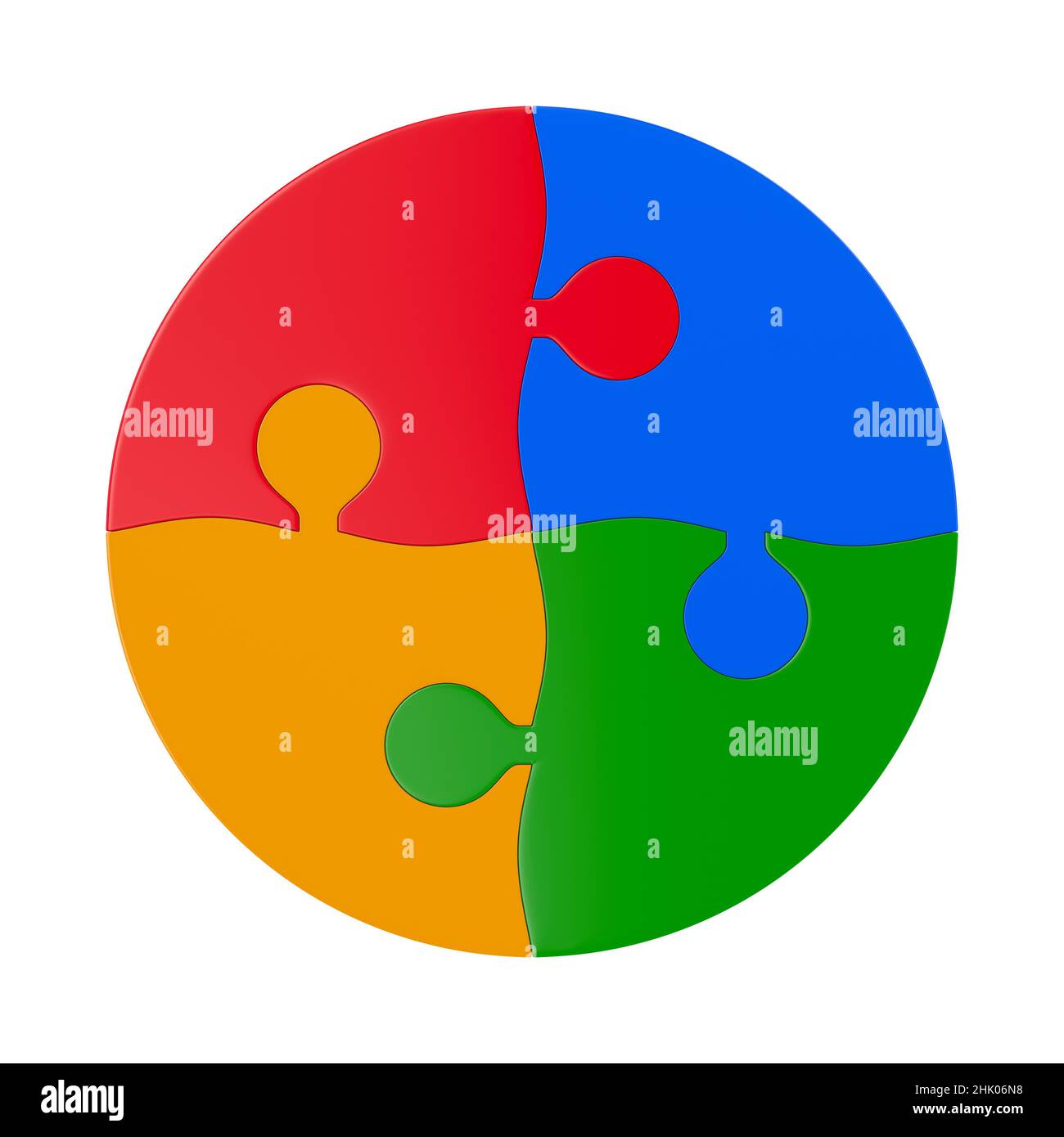 Two Puzzles Incircle puzzle pieces link in circle on white background. Isolated 3d ...