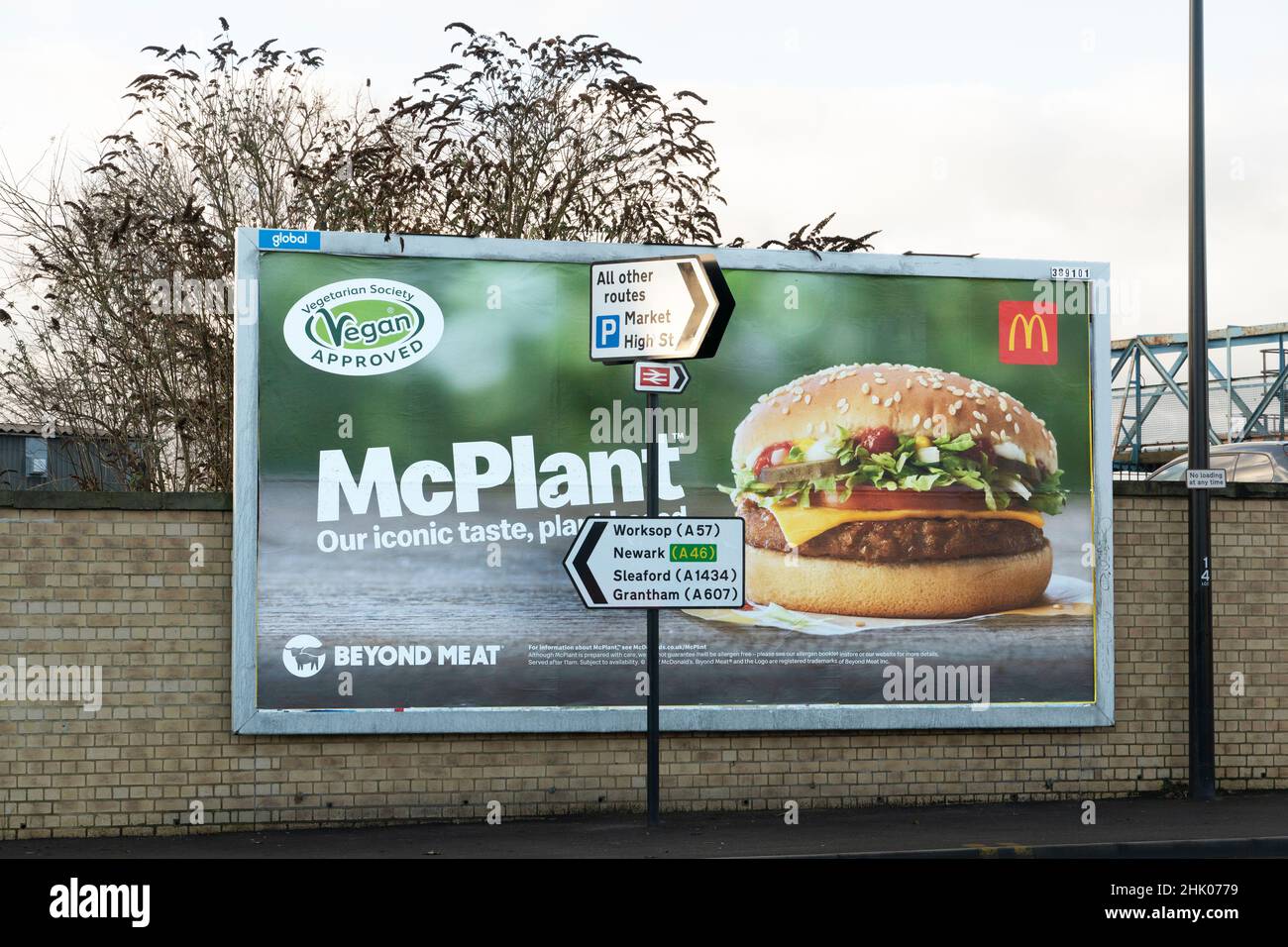 Billboard advertising Mc Donalds vegan burgers Oxford Street Lincoln city 2022 Stock Photo