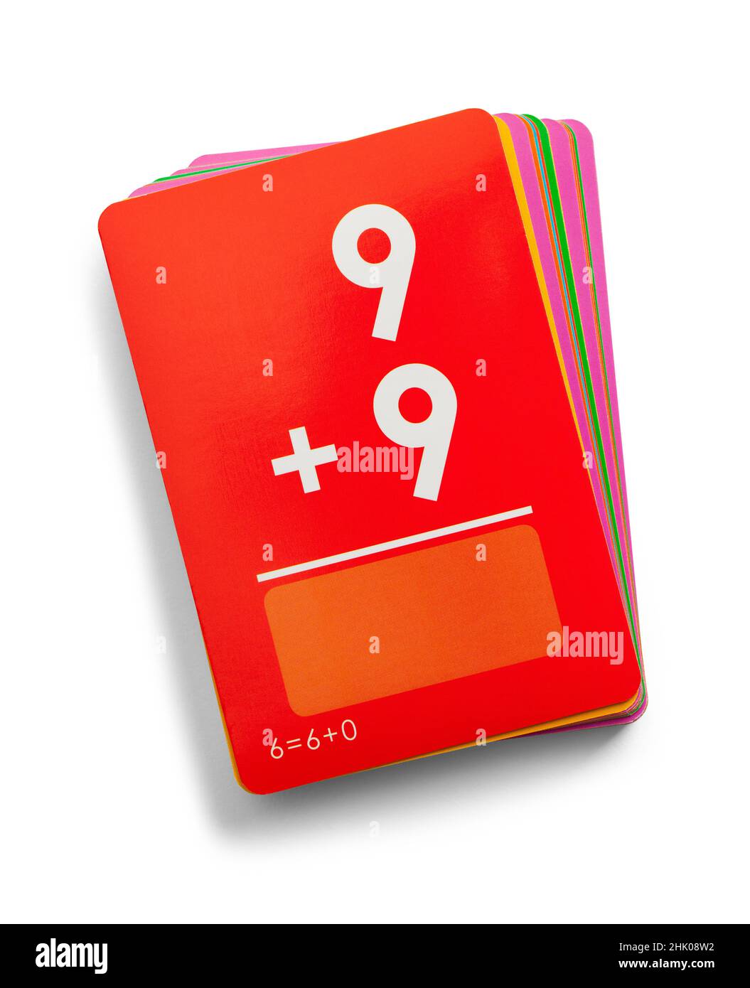 Pile of Addition Math Flash Cards Cut Out on White. Stock Photo