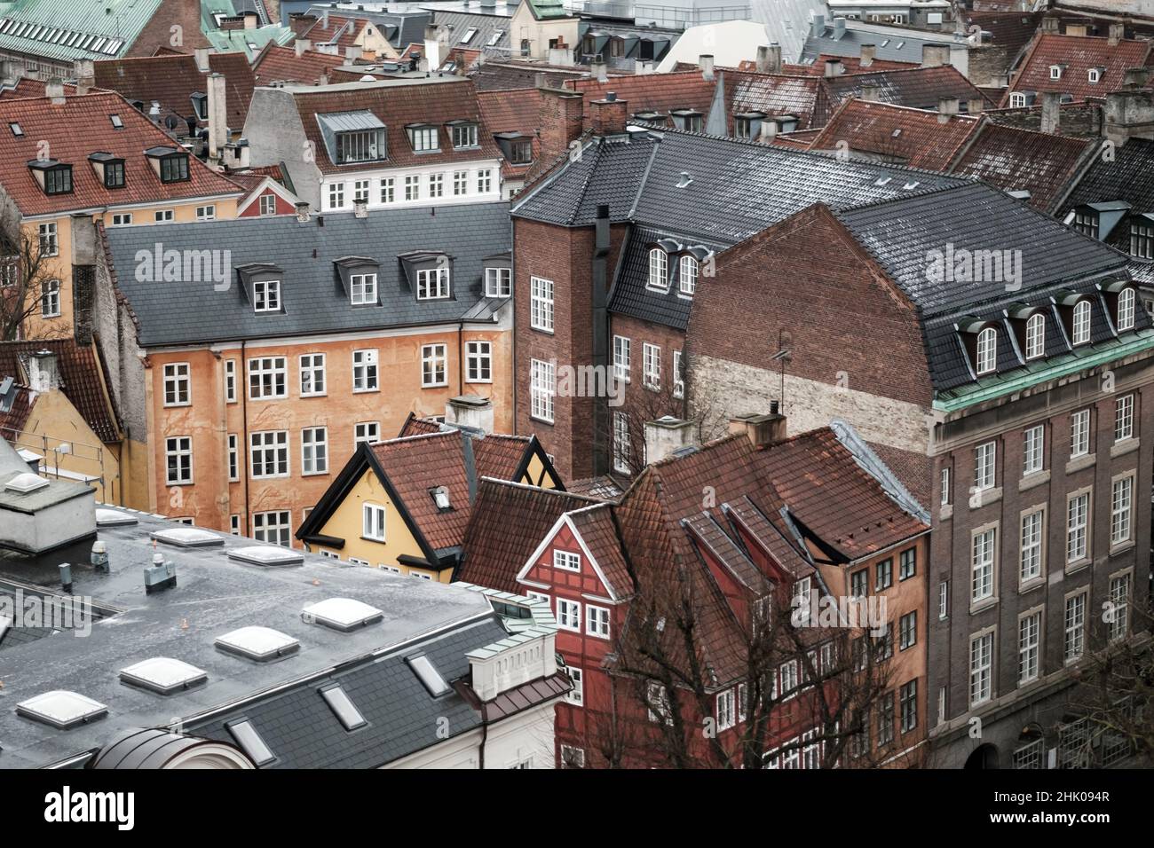 Centrum region of Copenhagen, Denmark seen from the top of the Round Tower. Stock Photo