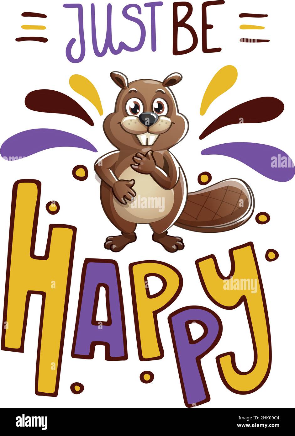 Just be happy funny beaver character lettering Stock Vector Image & Art ...