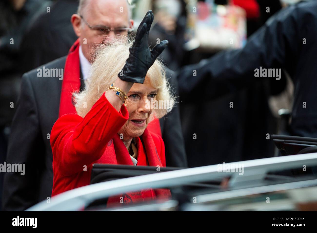 London, UK.  1 February 2022. The Duchess of Cornwall departs Chinatown after a visit to celebrate the Lunar New Year, the Year of the Tiger.  Credit: Stephen Chung / Alamy Live News Stock Photo