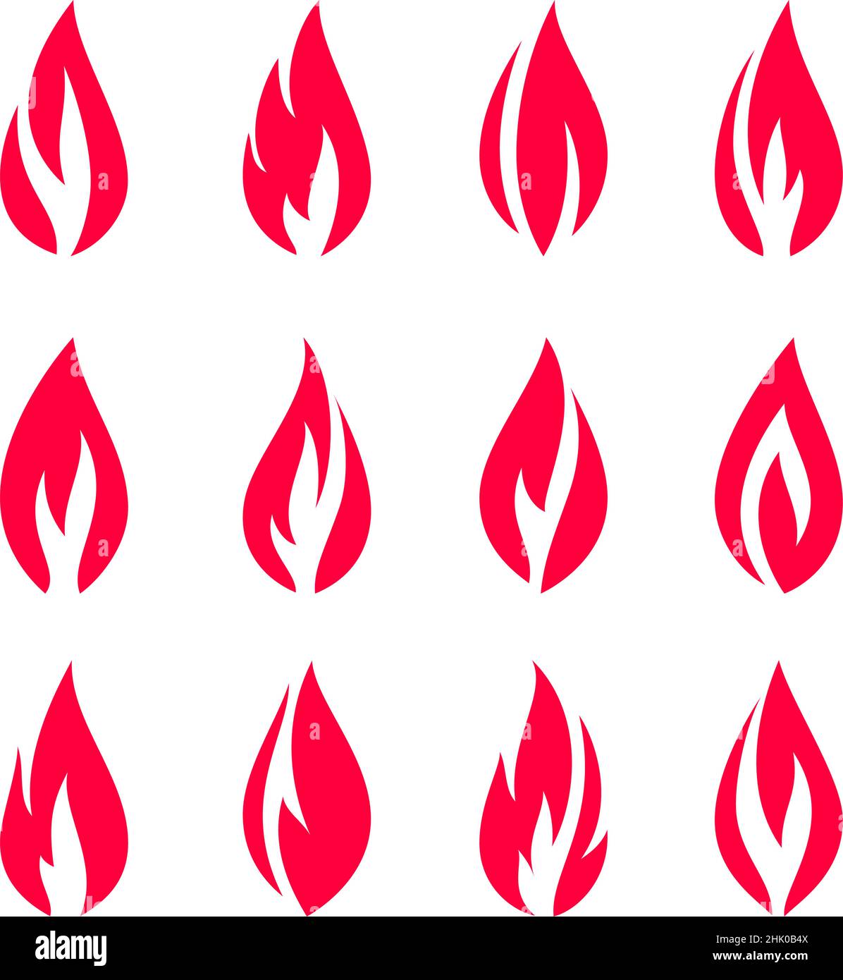 Fire flames, set red icons, vector illustration Stock Vector