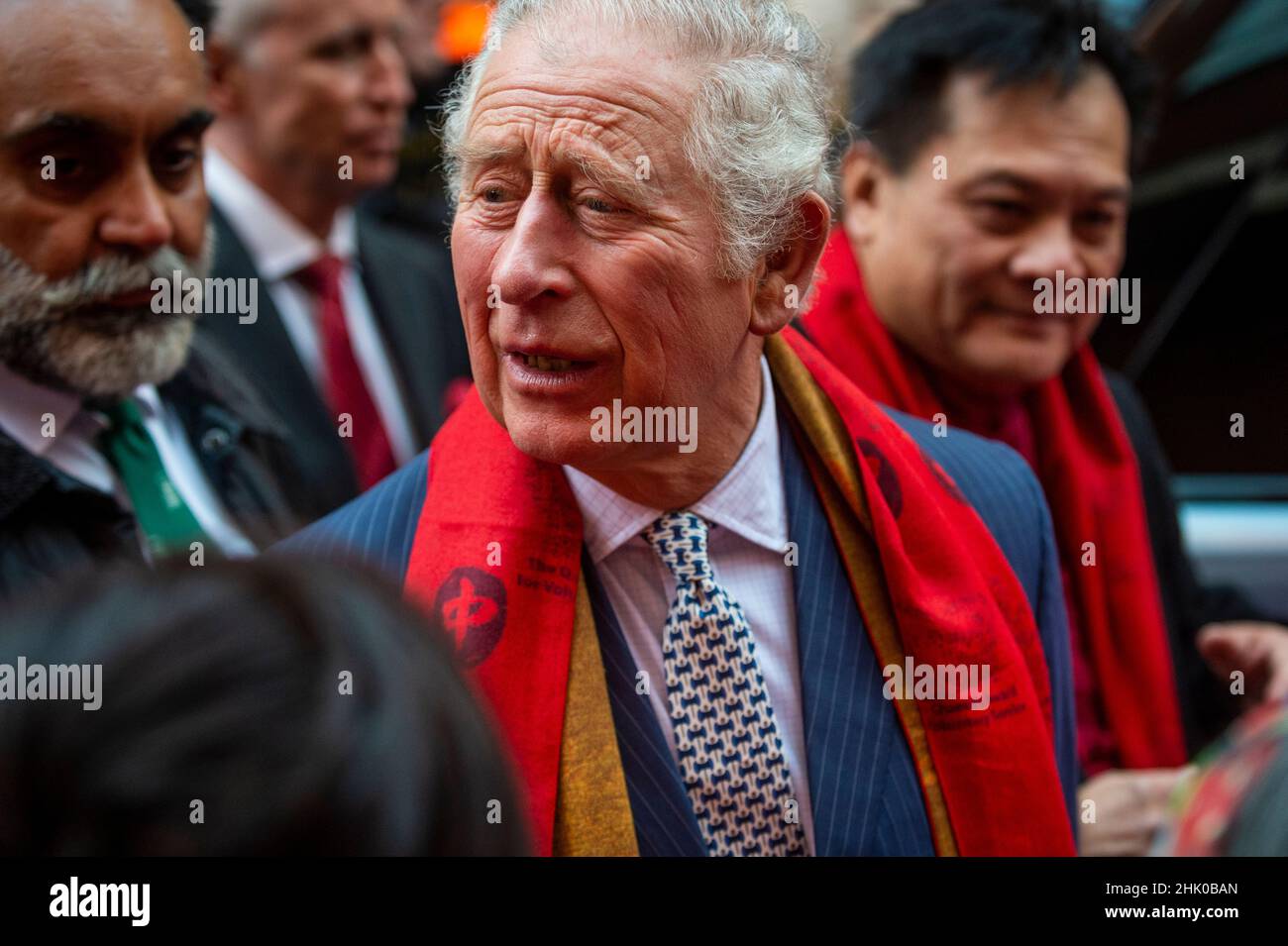London, UK.  1 February 2022. The Prince of Wales meets crowds in Chinatown during a visit to celebrate the Lunar New Year, the Year of the Tiger.  Credit: Stephen Chung / Alamy Live News Stock Photo