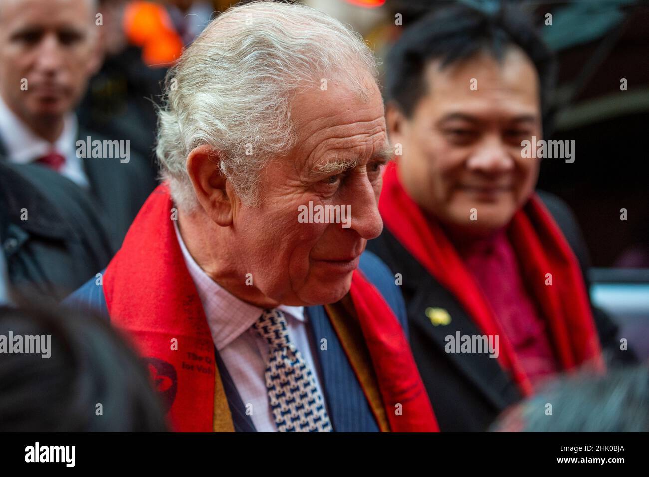 London, UK.  1 February 2022. The Prince of Wales meets crowds in Chinatown during a visit to celebrate the Lunar New Year, the Year of the Tiger.  Credit: Stephen Chung / Alamy Live News Stock Photo