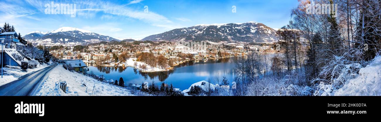 Panaramic view of the Lake Millstatt (German: Millstätter See). The Lake Millstatt is a lake in Carinthia, Austria. Stock Photo