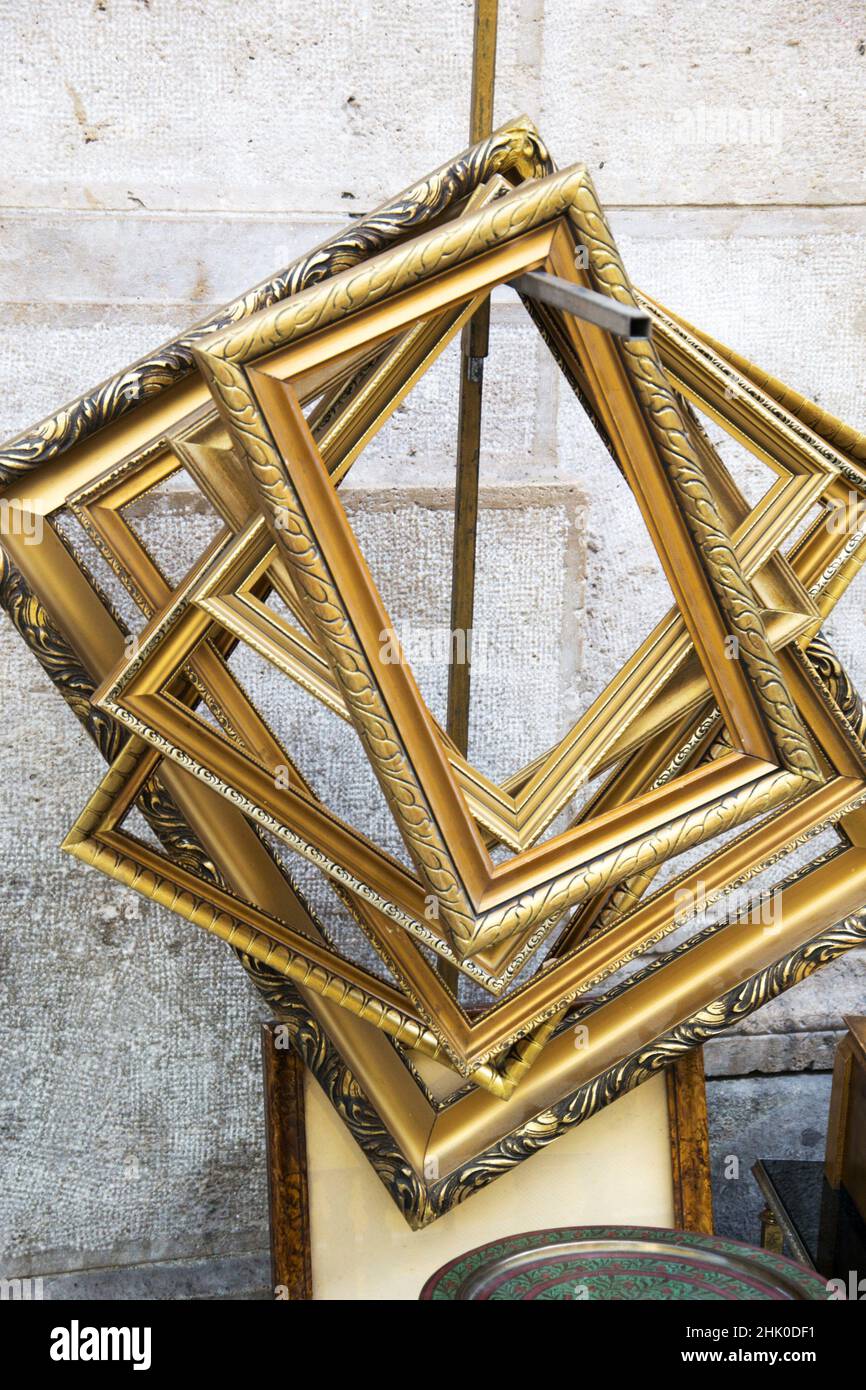 golden picture frame on a flea market Stock Photo Alamy