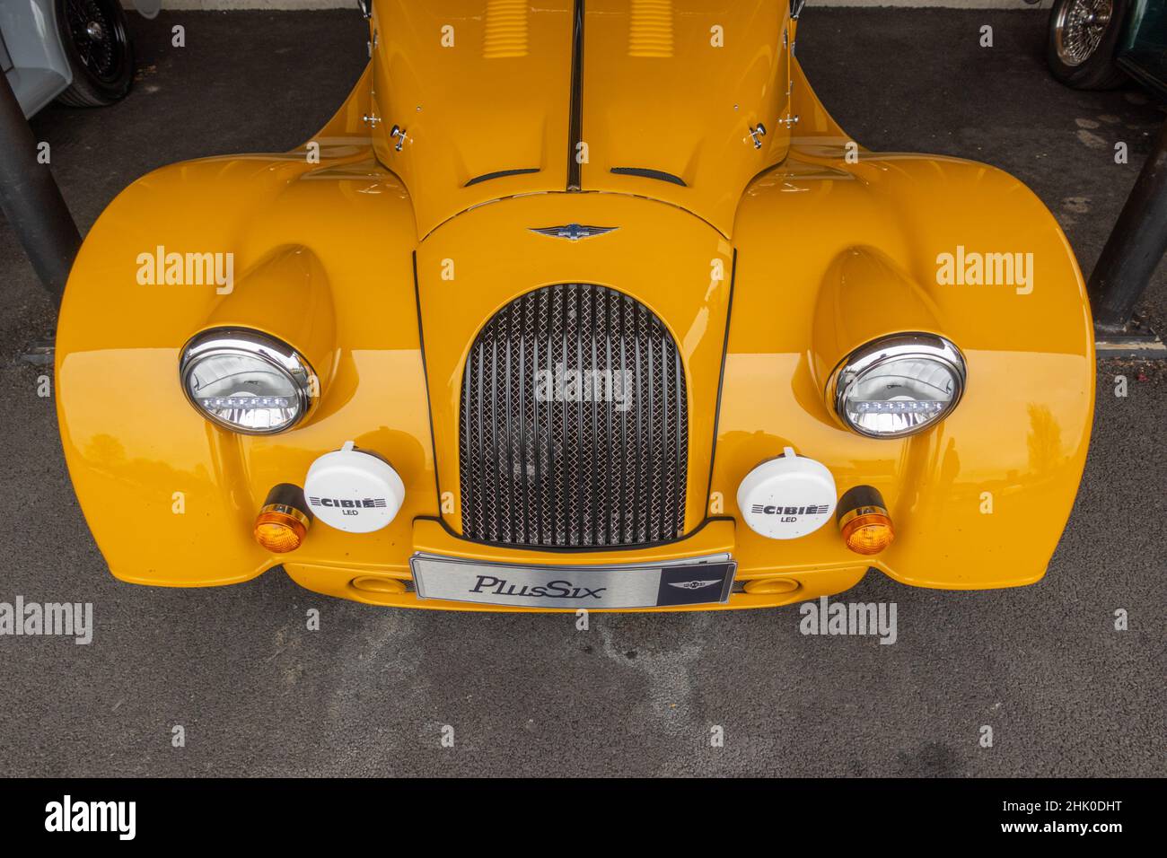 Front end of Plus 6 car in the showroom of Cars, Malvern