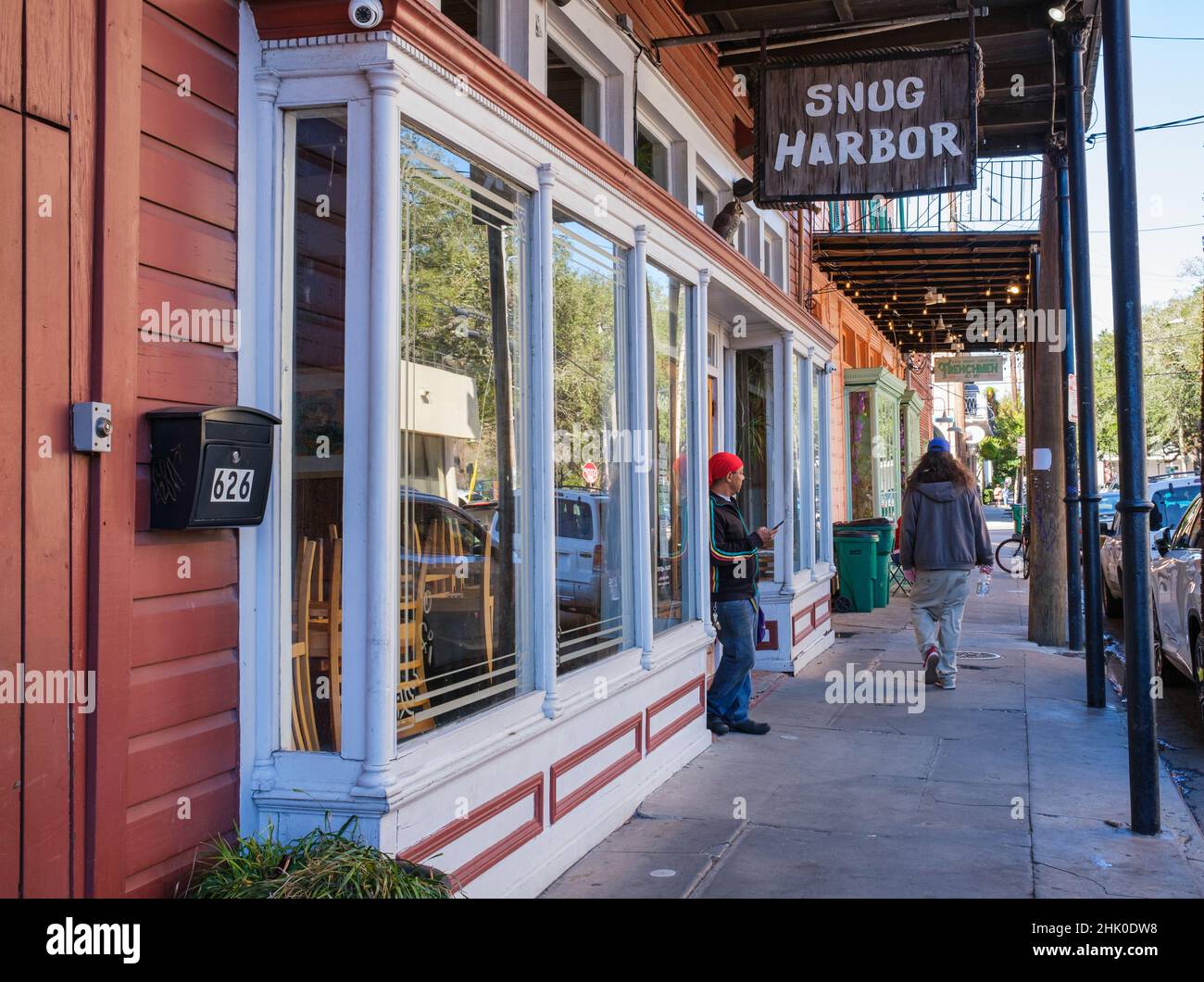 New Orleans, LA, USA - January 30, 2022: Famous Snug Harbor jazz club and restaurant on Frenchmen Street Stock Photo
