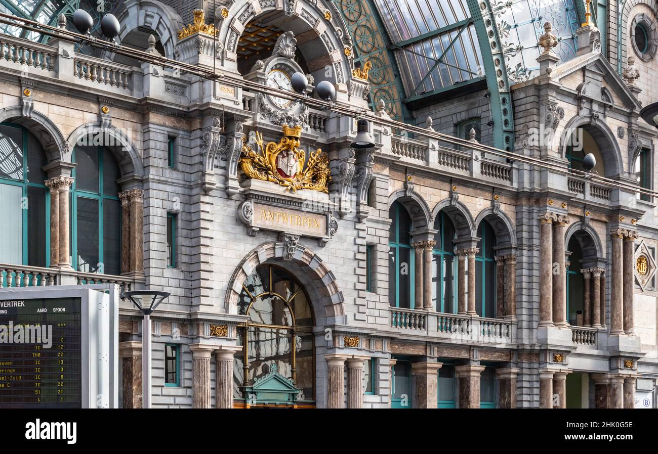 ANTWERP, BELGIUM - AUGUSTUS  08, 2021: Central station building of Antwerp. Stock Photo