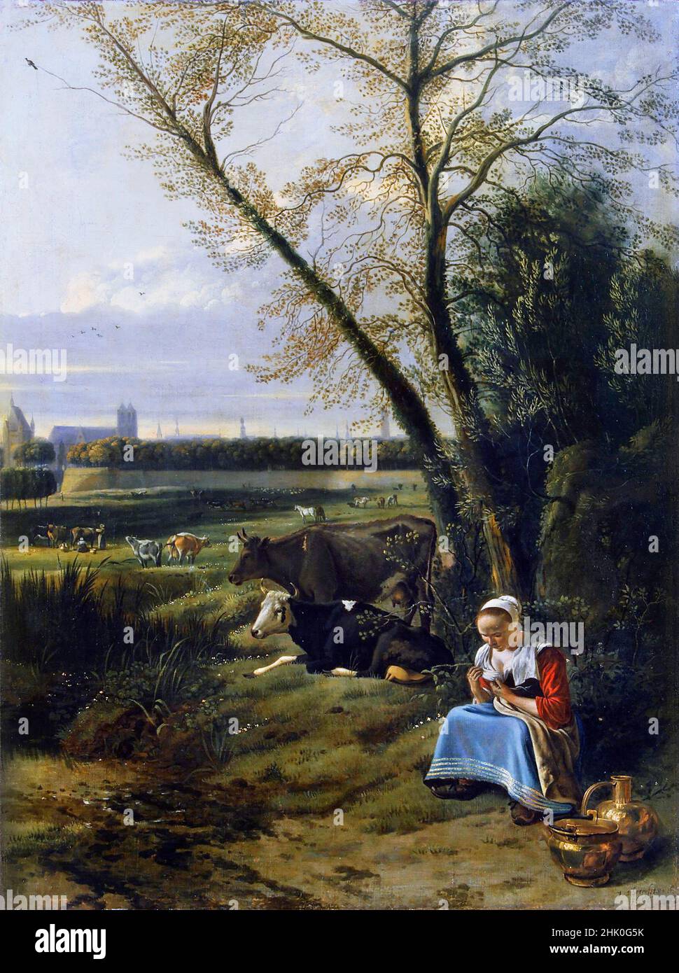 Shepherdess by the Antwerp born artist, Jan Siberechts (1627–1703), oil on canvas, 1666 Stock Photo