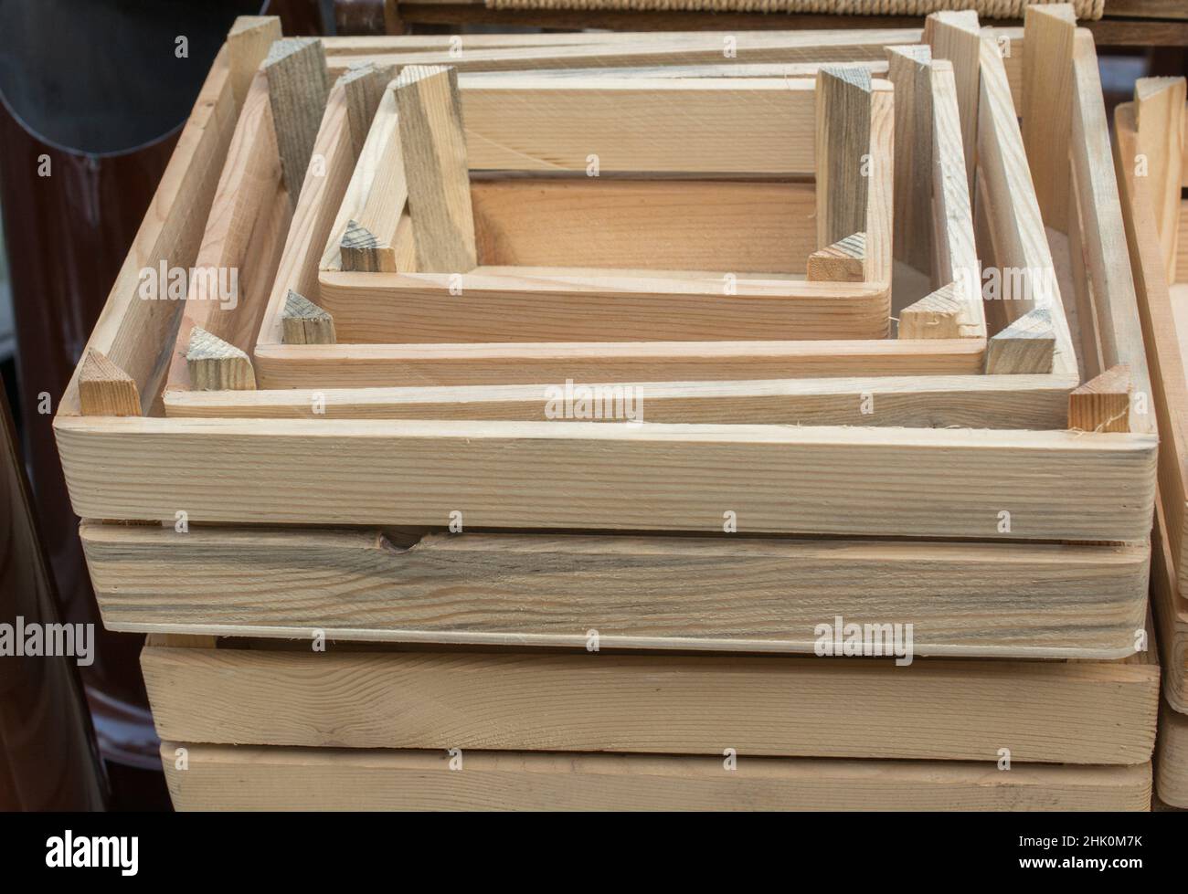 Wooden empty crate box for sale in a market Stock Photo Alamy