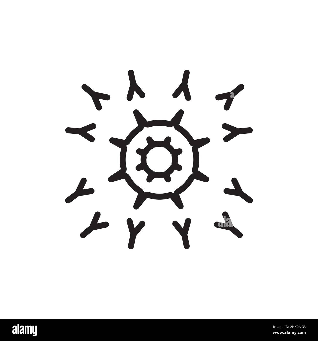 Antibodies attacking virus color line icon. Isolated vector element. Outline pictogram for web page, mobile app, promo Stock Vector