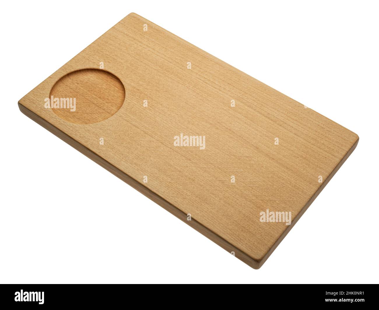 Chopping board or cutting board. A cut out against a white background. Food preparation cutting surface used in the kitchen. Stock Photo