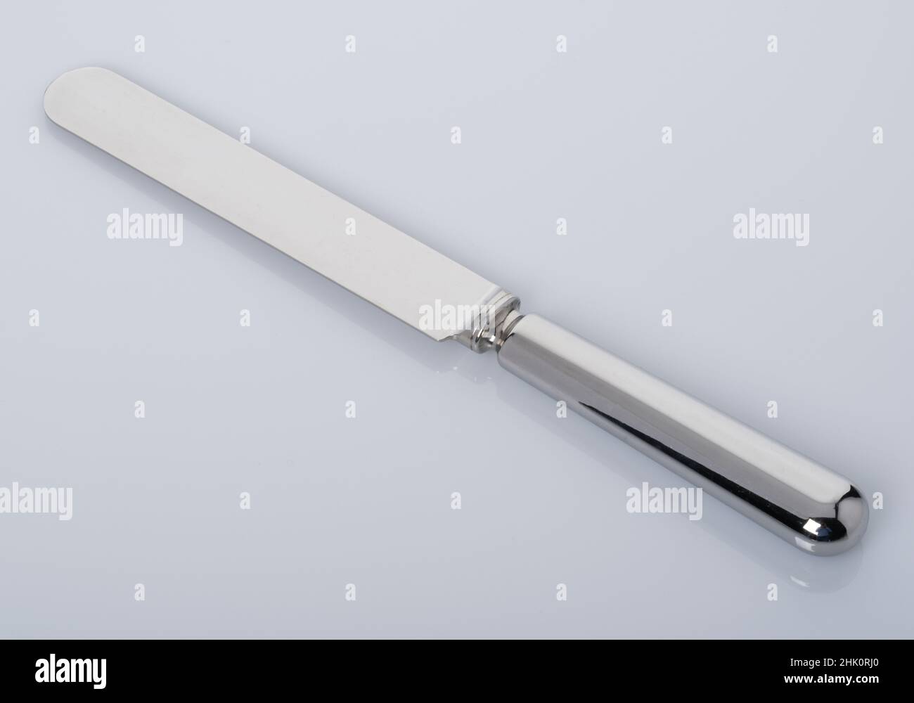 A table knife. Silver plated knife. Stock Photo