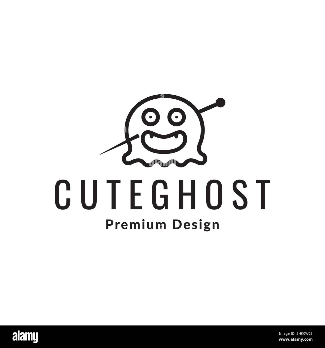 cute ghost with needle logo design, vector graphic symbol icon illustration creative idea Stock Vector