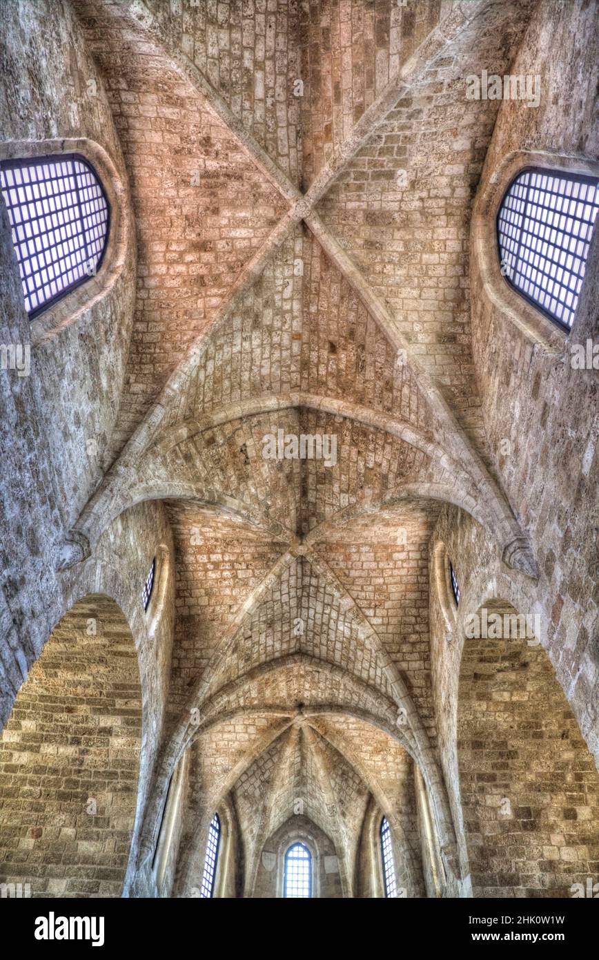 Interior, Our Lady of the Castle Church (Byzantine Art Museum), Rhodes Old Town, Rhodes, Dodecanese Island Group, Greece Stock Photo