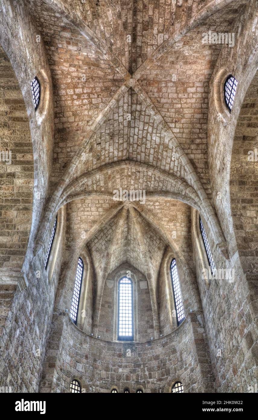 Interior, Our Lady of the Castle Church (Byzantine Art Museum), Rhodes Old Town, Rhodes, Dodecanese Island Group, Greece Stock Photo