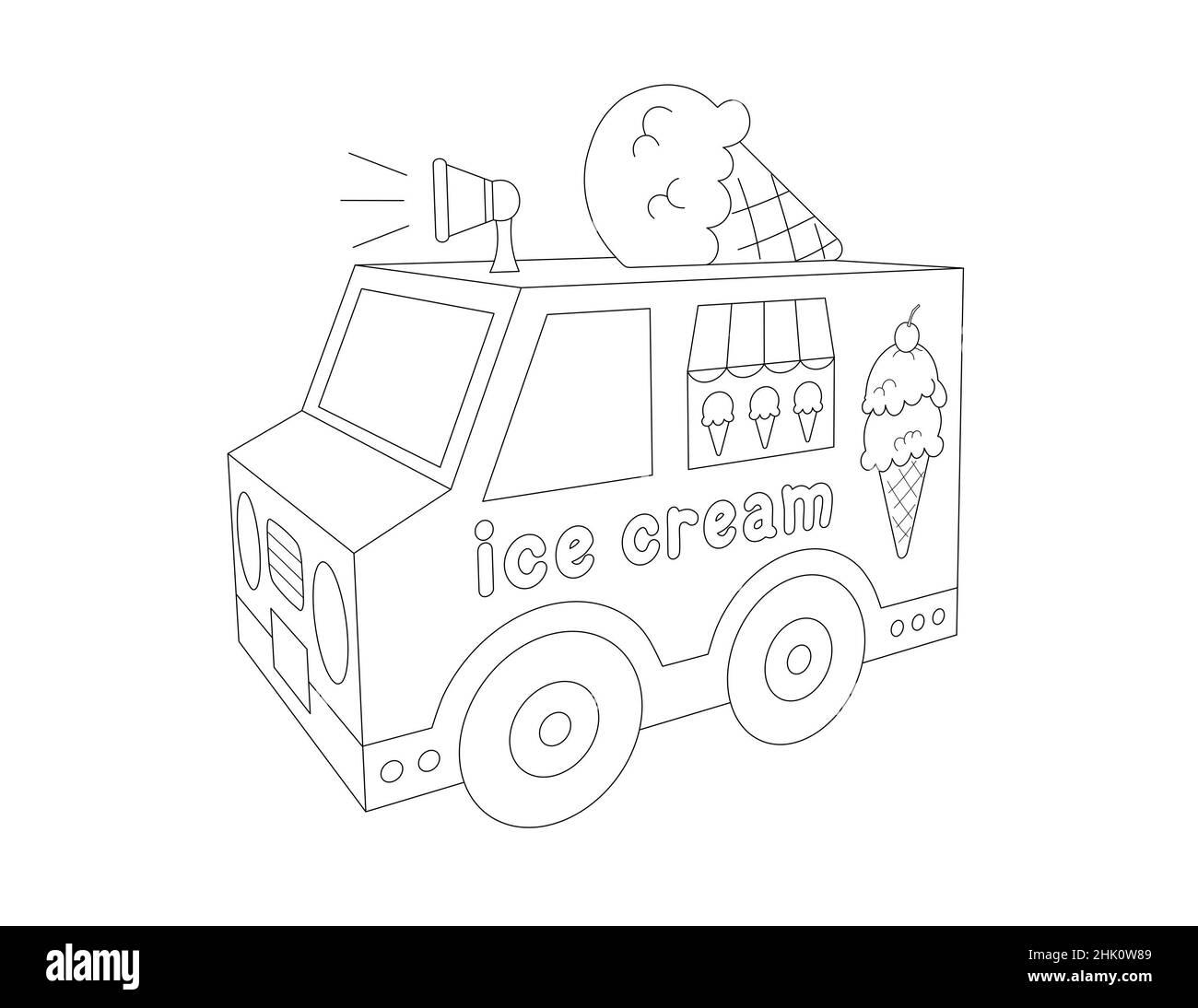 3d model of an ice cream truck, black and white perspective view illustration Stock Photo