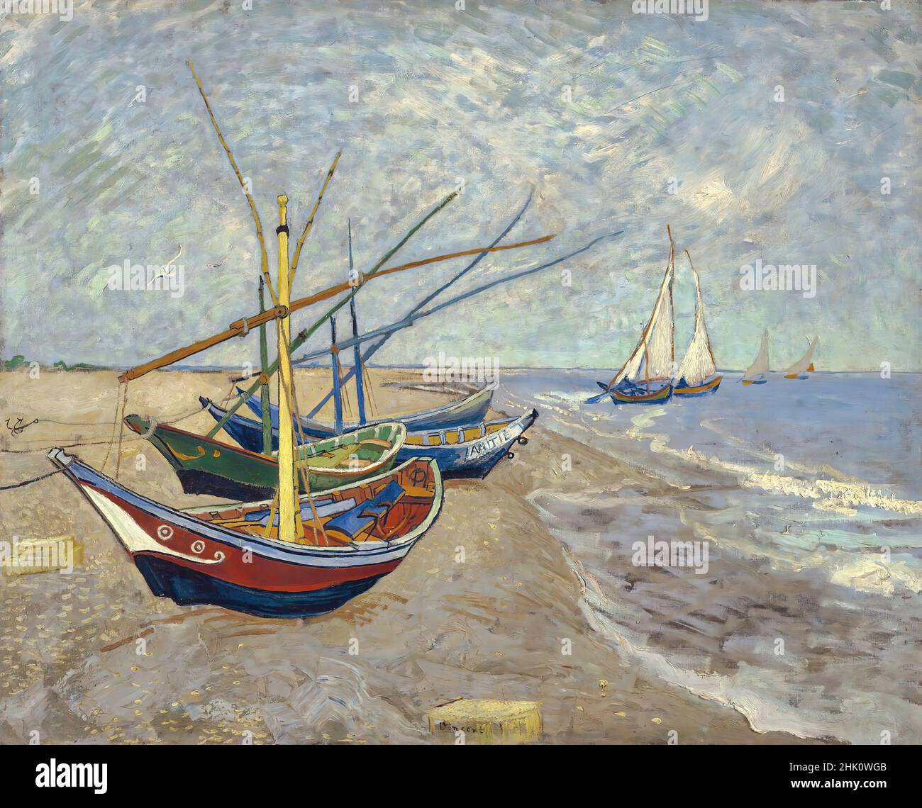 Bus 50 Arles Saintes Maries De La Mer Fishing boats on the beach at Les Saintes-Maries-de-la-Mer is an oil  painting on canvas which 1888 - by Artist Vincent van Gogh (1853–1890 Stock  Photo - Alamy