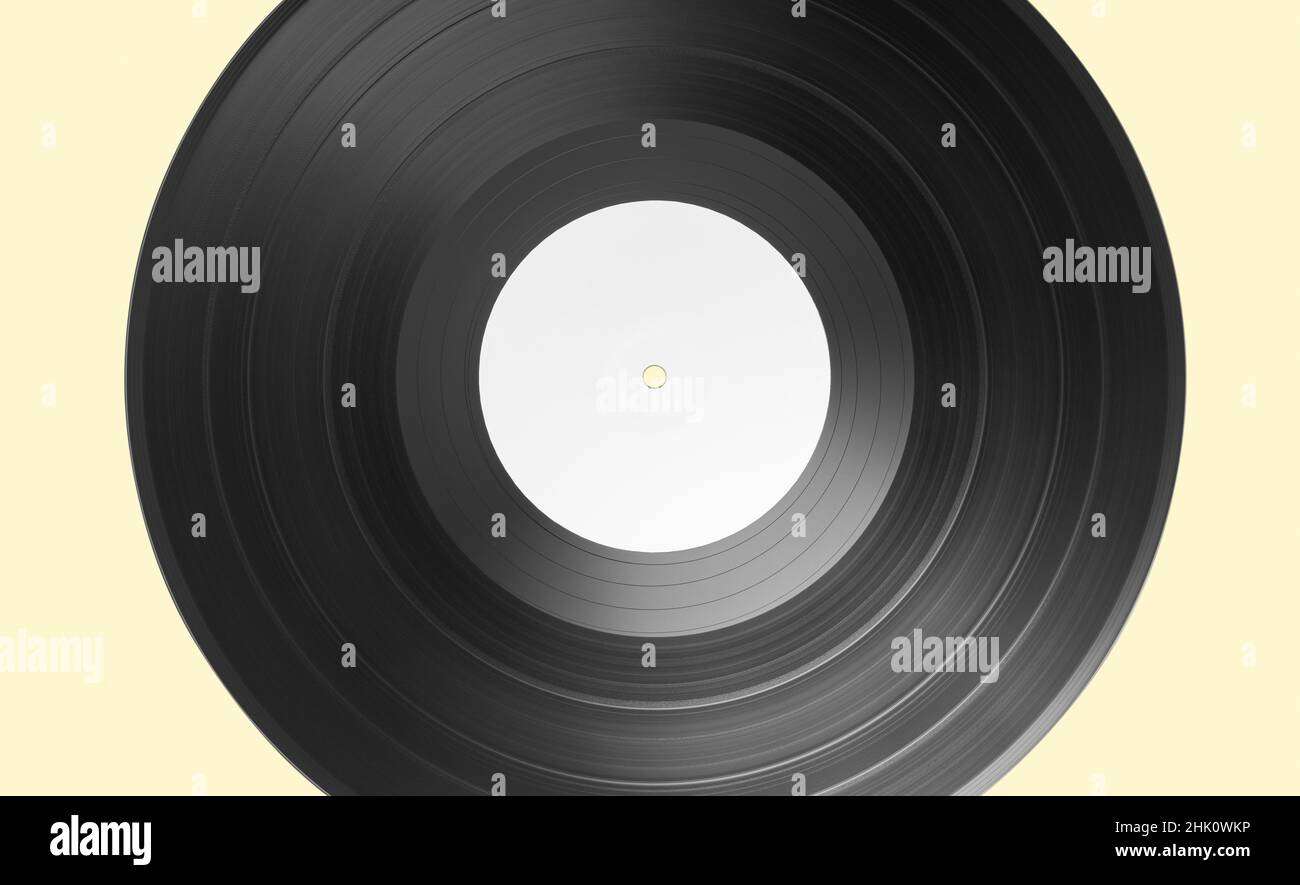 Vinyl record on beige background. White label Mock up Stock Photo - Alamy