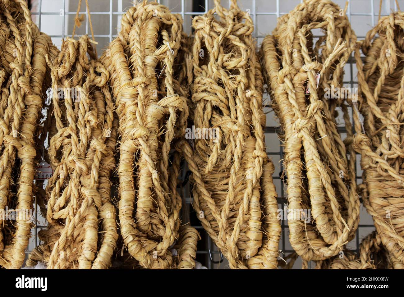 Traditional Japanese straw sandals (Waraji). Sakaiminato City, Tottori Prefecture, Japan Stock