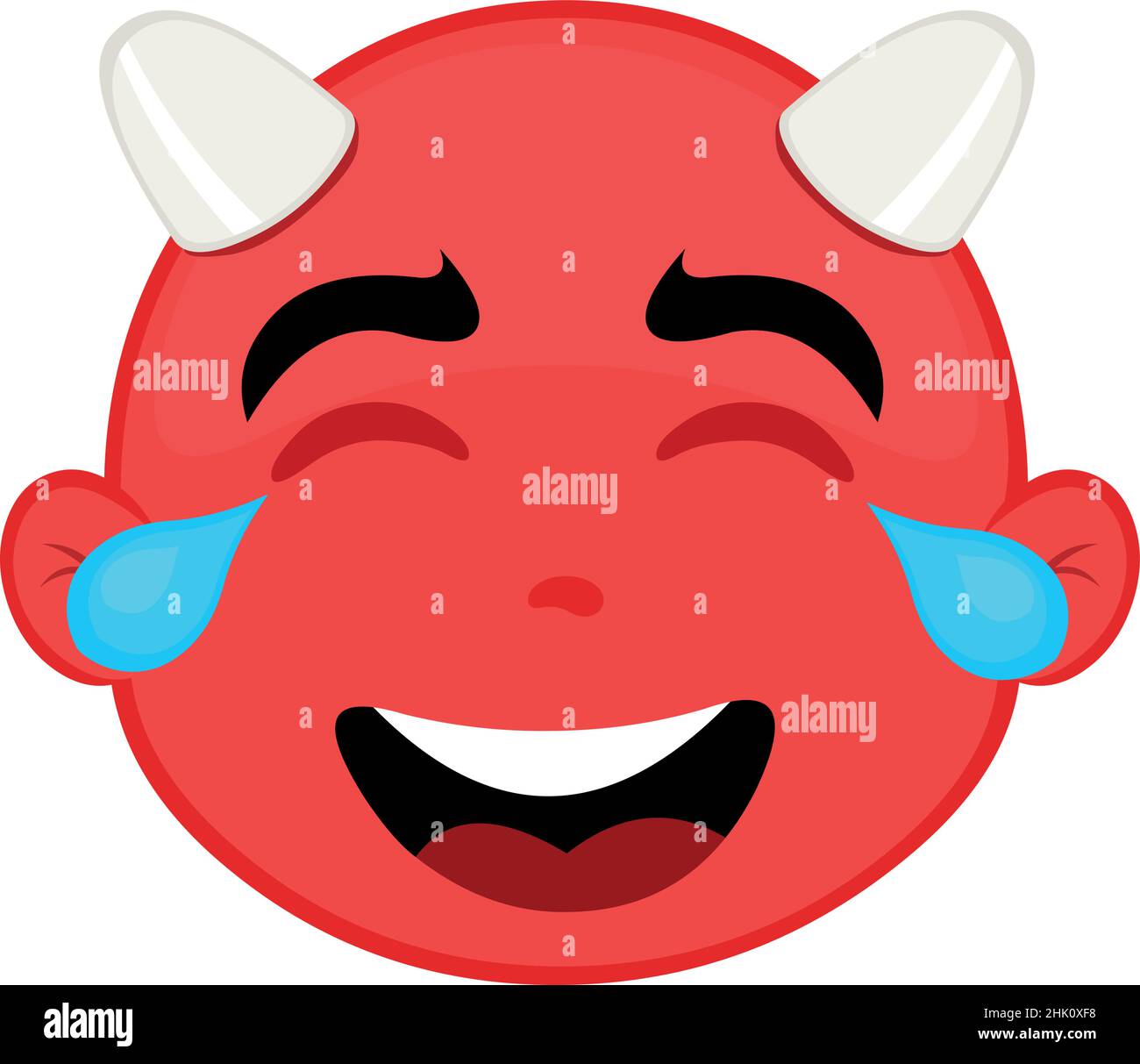 Vector illustration of the face of a cartoon devil with a happy expression and tears of laughter Stock Vector