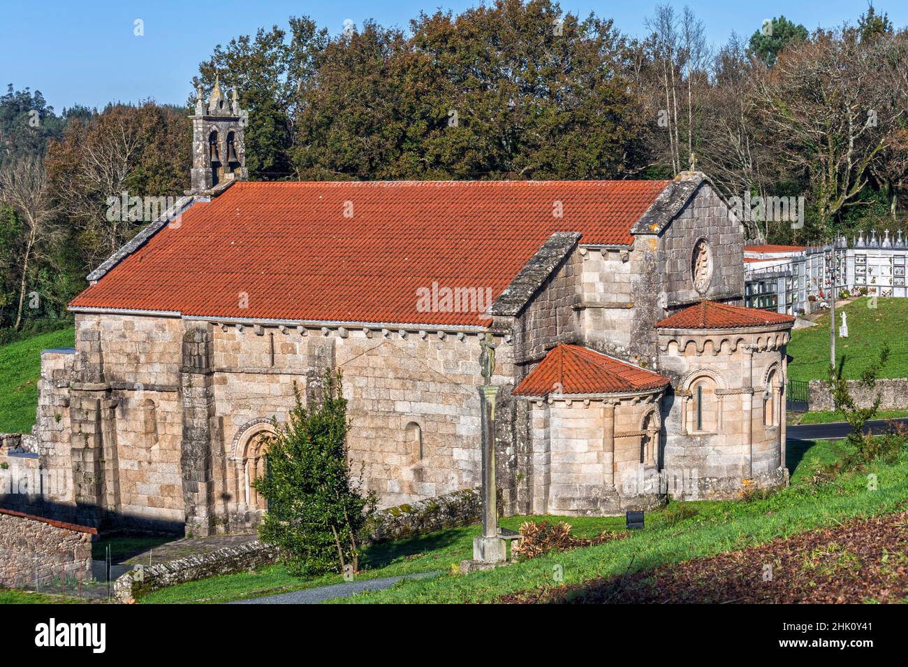 Romanesque church of Santa María de Mezonzo. Vilasantar. La Coruña. Galicia. Spain. Stock Photo