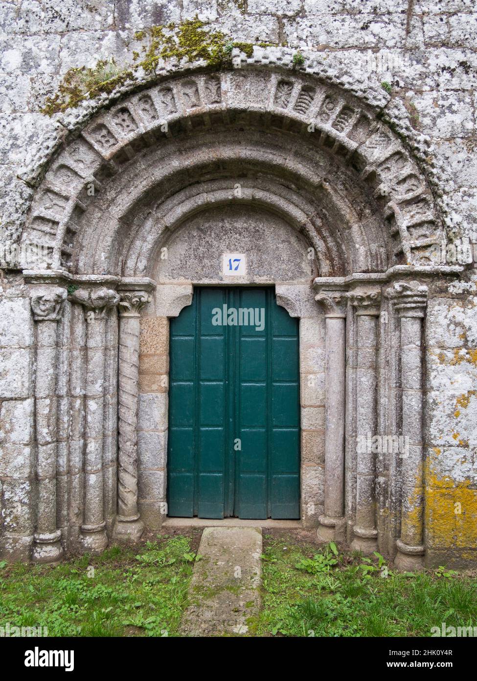 Romanesque church of Santa María. Melide. La Coruña. Galicia. Spain. Stock Photo