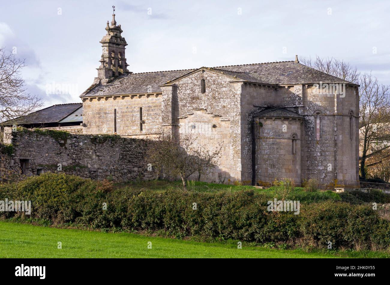 Romanesque church of Vilar de Donas. King's Shovels Lugo. Galicia. Spain. Stock Photo
