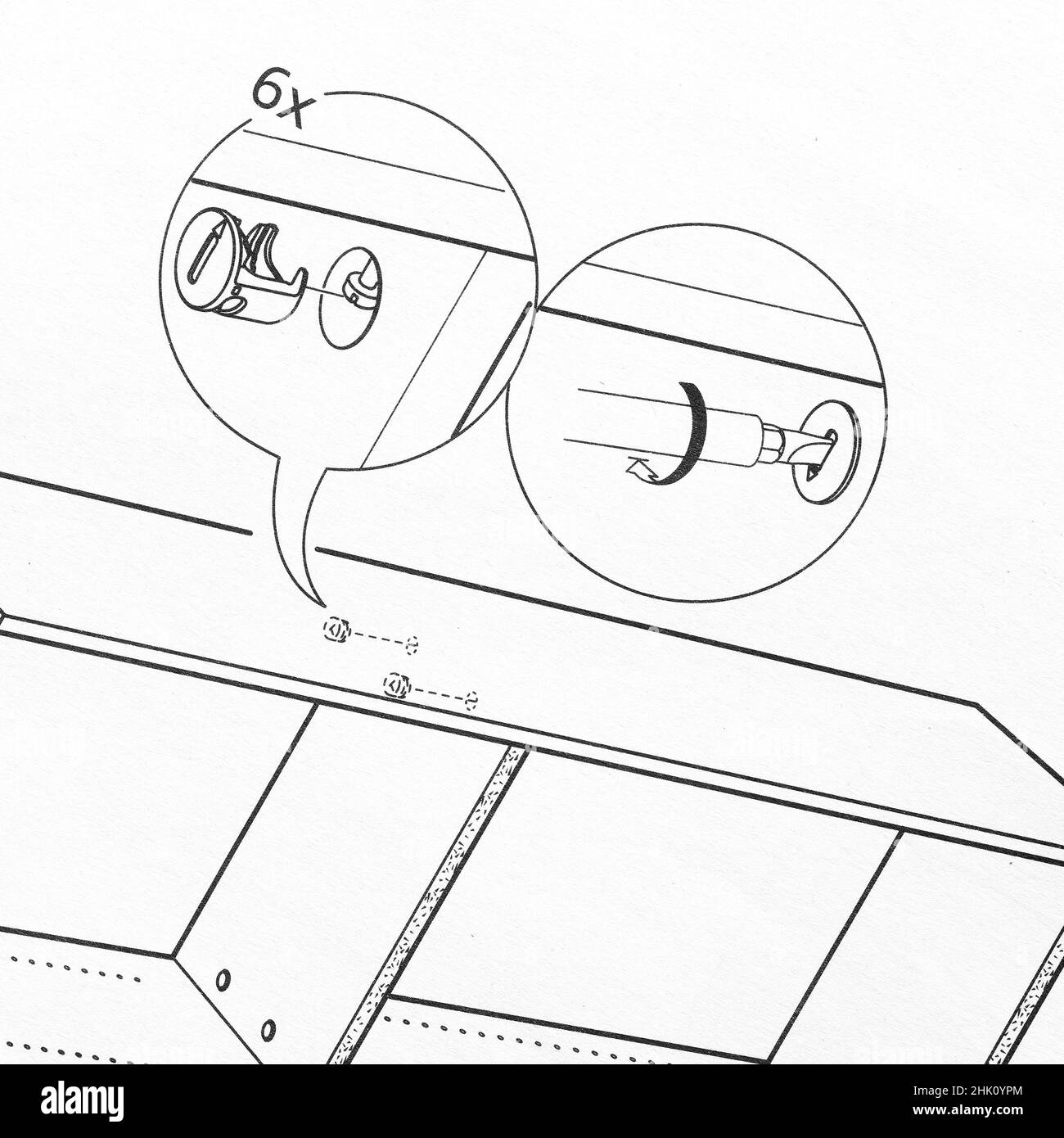 Instructions for assembling furniture with all existing individual parts Stock Photo