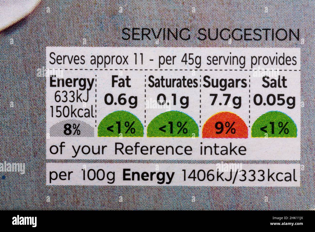 nutritional information reference intake labelling info on box of M&S