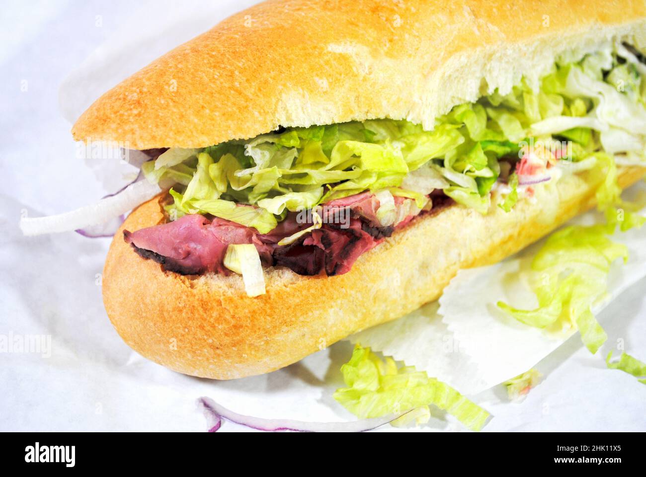 Large Roast Beef Hoagie Sandwich Stock Photo Alamy