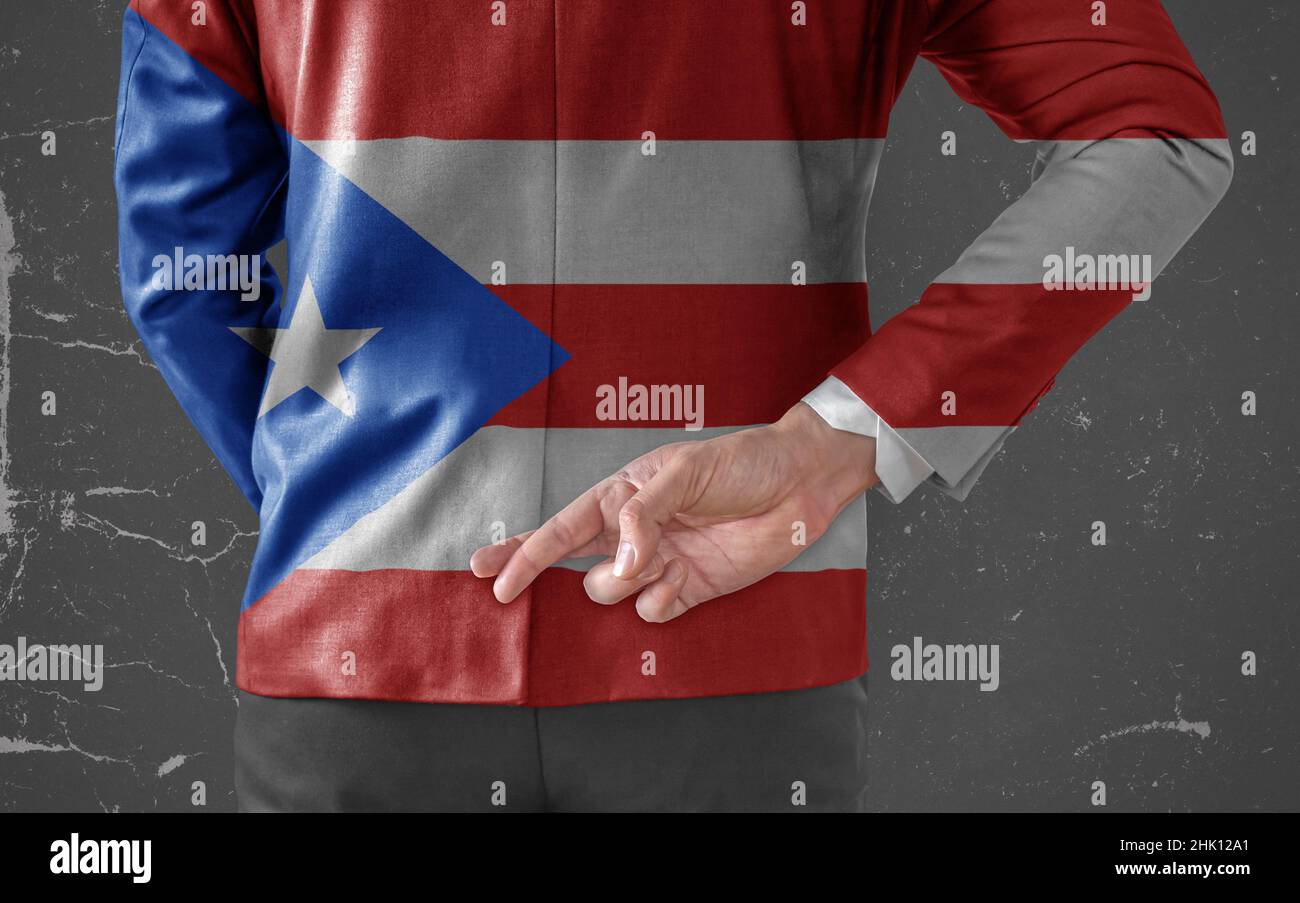 Businessman Jacket with Flag of Puerto Rico with his fingers crossed