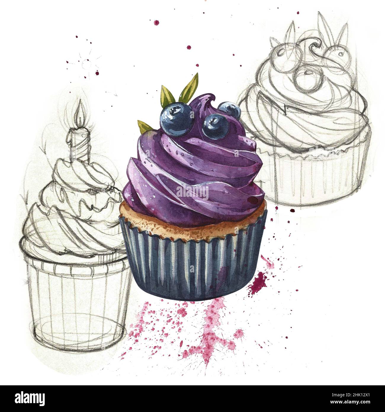 Cupcakes. Hand painted watercolor illustrations cupcakes design for ...
