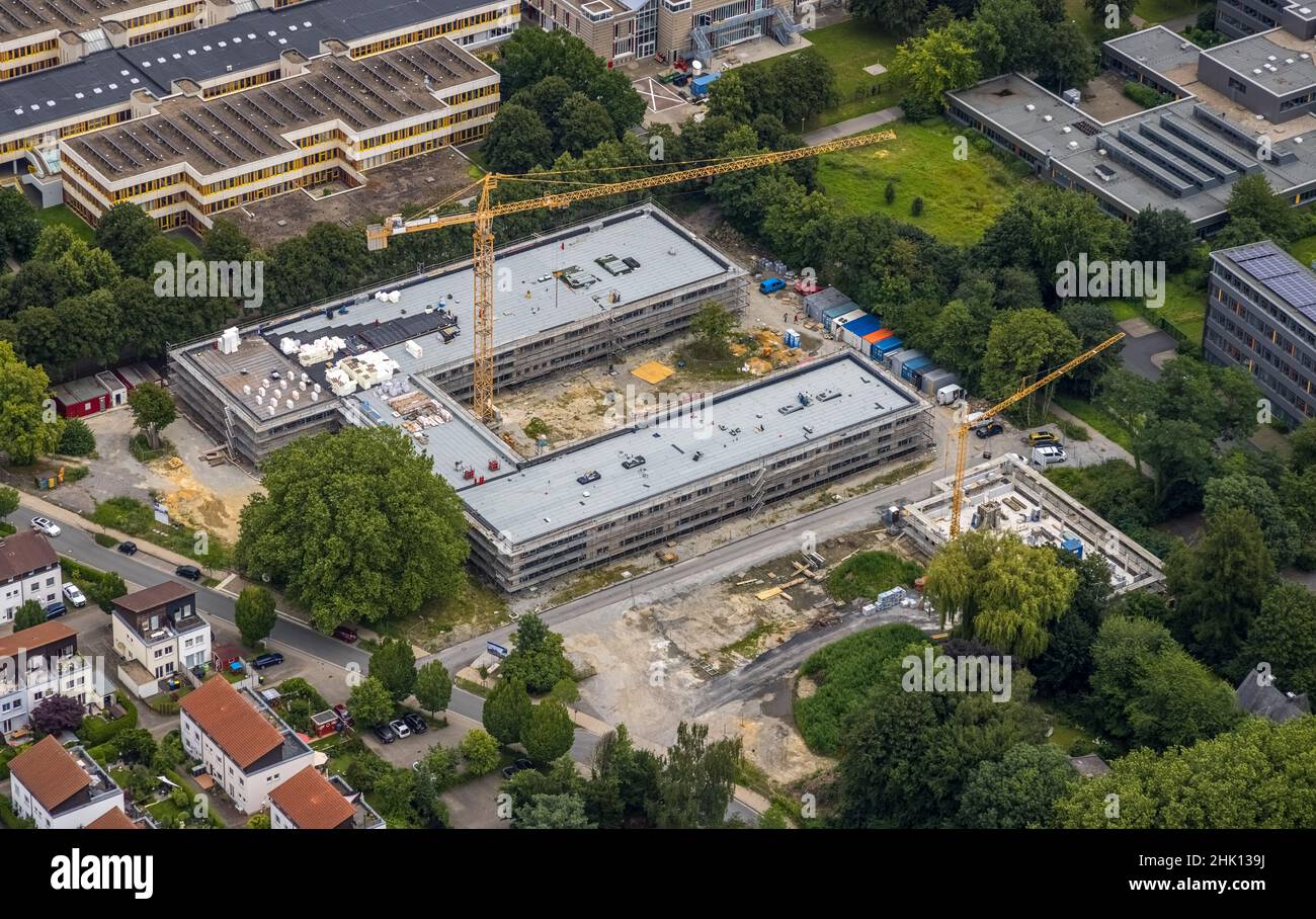 Aerial view, construction site and new building education campus Unna