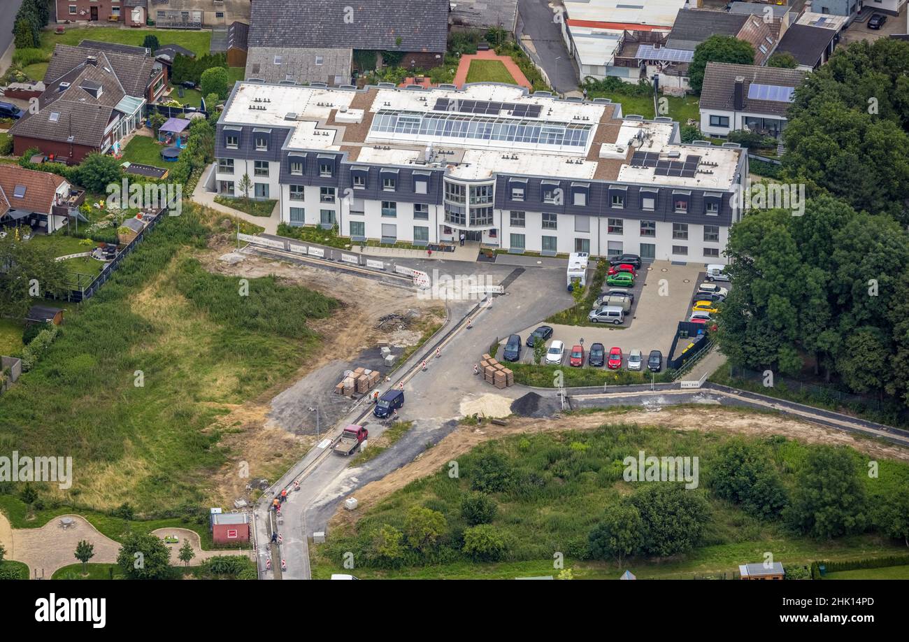 Aerial view, construction site at the nursing home Haus am Hellweg, Hemmerde, Unna, Ruhr area, North Rhine-Westphalia, Germany, old people's home, old Stock Photo