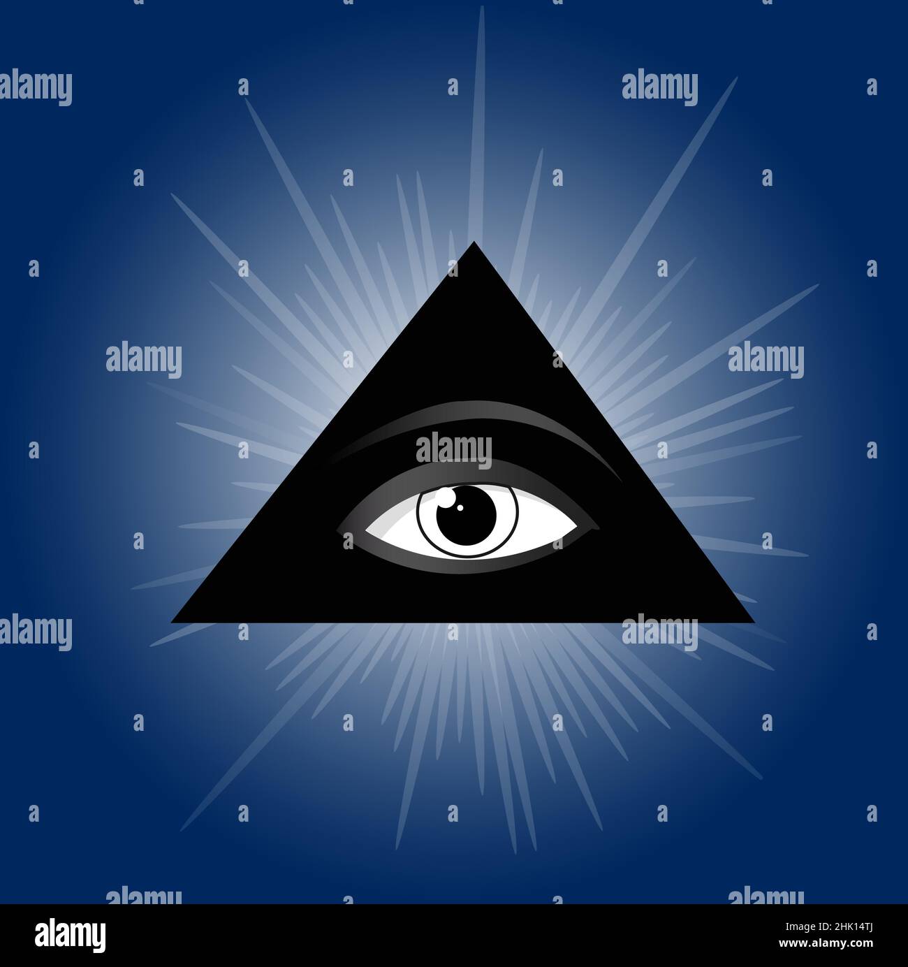 All seeing eye of god in sacred geometry triangle, masonry and illuminati symbol, vector logo. Stock Vector