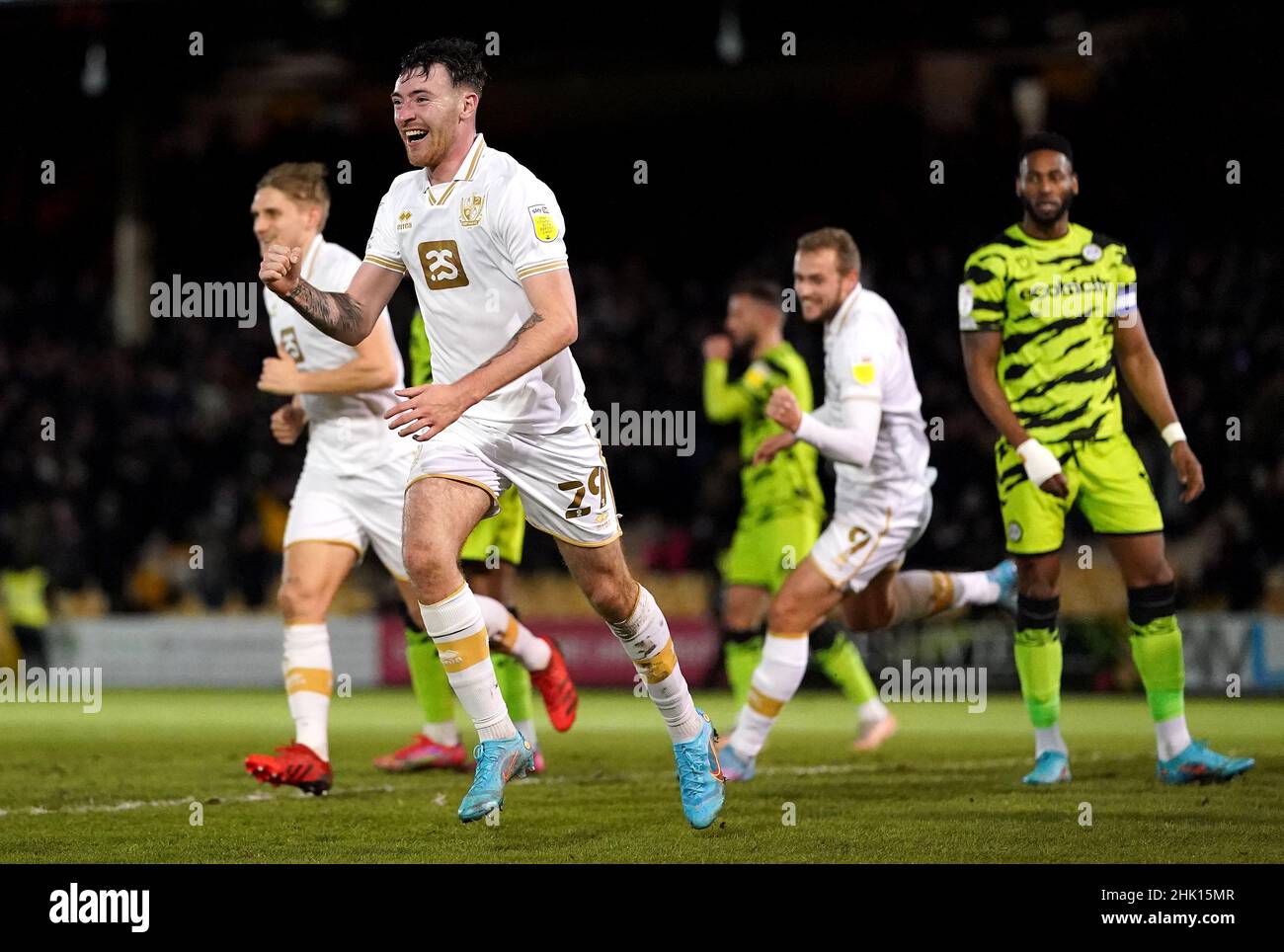 Port Vale's Ryan Edmondson celebrates scoring their side's first goal of the game during the Sky Bet League Two match at Vale Park, Stock-on-Trent. Picture date: Tuesday February 1, 2022. Stock Photo
