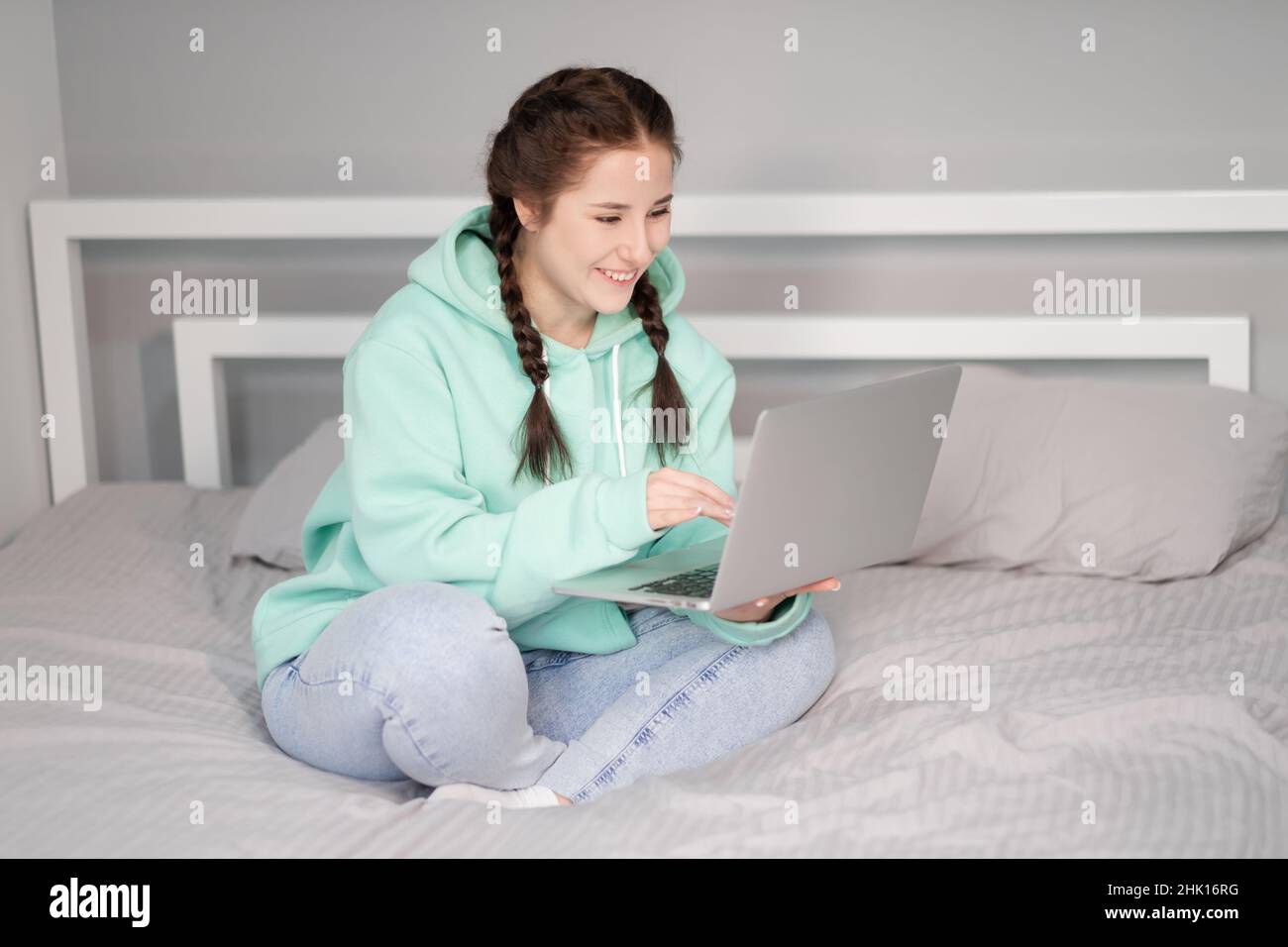 remote working or distant studying from home. young woman girl