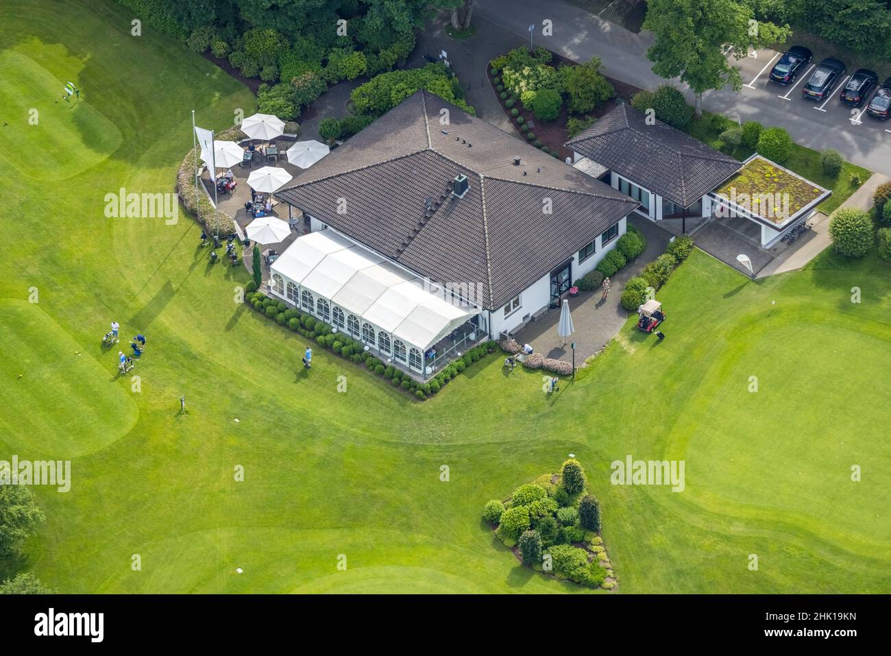 Aerial view, Golfclub Siegen-Olpe, Clubhouse, Dörnscheid, Wenden, Sauerland, North Rhine-Westphalia, Germany, DE, Europe, GCSO, golf, golf course, gol Stock Photo